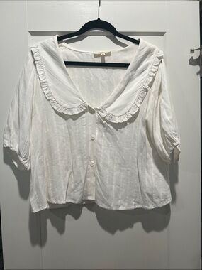 Women’s White Ruffle Collar Button-Front Blouse